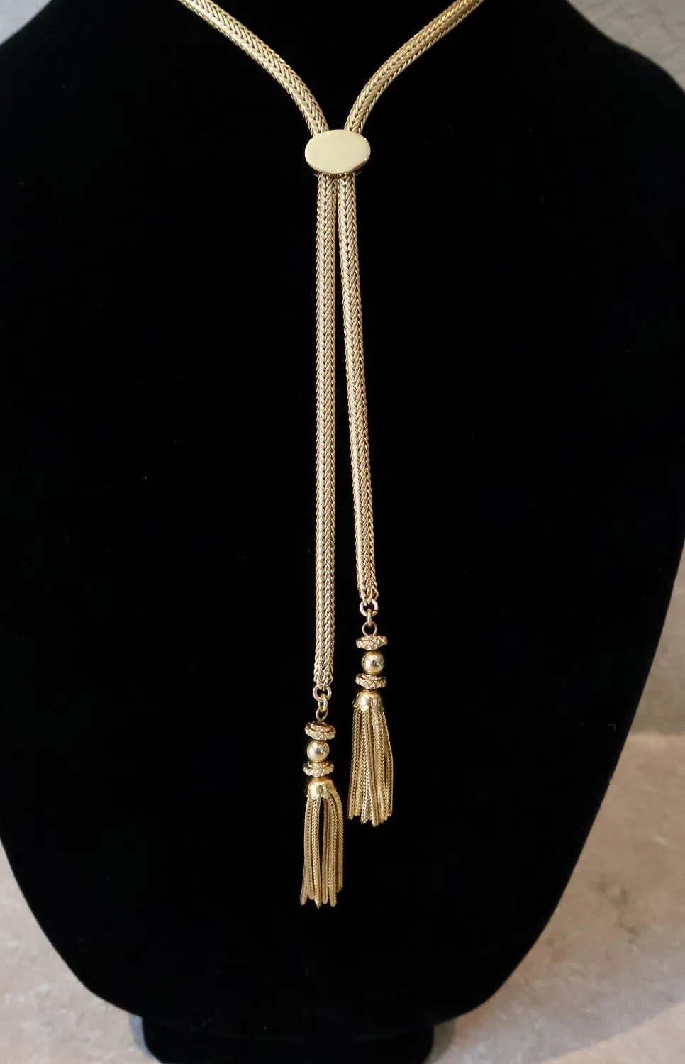 Authentic Monet Necklace Gold Plated Bolero Tassel Slide Adjustable 24" N15