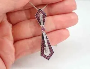 Authentic 1Ct Round Lab-Created Ruby Art Deco Movable Slide Pendant 14K White Gold Plated