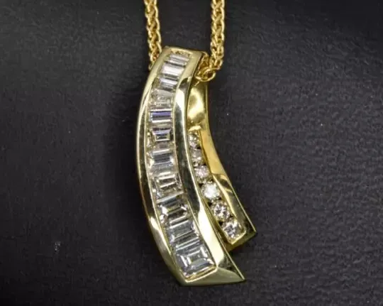 Authentic Radiant Luminescence Baguette Diamond Slide Pendant in 14K Yellow Gold Plated