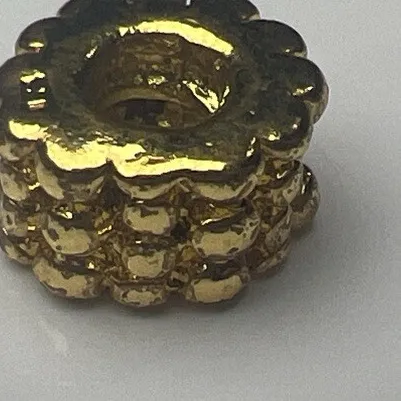 Authentic 925 Sterling Silver Retro Slide Charm Bead Ribbed Round Yellow Gold Plated