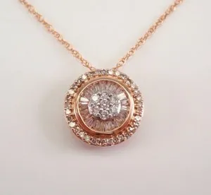 Authentic Rose Gold Plated Moissanite Solitaire Halo Cluster Pendant Slide Necklace 18"