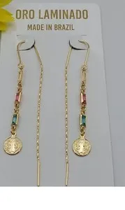 Authentic Thread Slide Gold Plated Earrings. Religious Oro Laminado Aretes Violadores