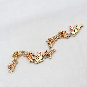 Authentic Enamel Christmas Slide Charm Bracelet Gold Plated 6.75"