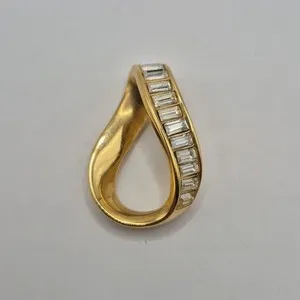Authentic Vintage Swarovski Yellow Gold Plated Rhinestone Ribbon Slide Pendant