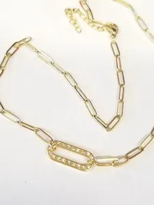 Authentic Slide Jewelry Gold Plated over Stainless Steel Pave Paperclip Necklace w/ BOX