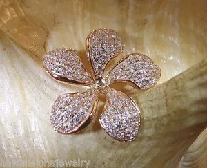 Authentic 24MM 14K ROSE GOLD PLATED 925 STERLING SILVER HAWAIIAN PLUMERIA CZ SLIDE PENDANT