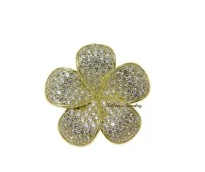 Authentic YELLOW GOLD PLATED 925 SILVER HAWAIIAN PLUMERIA FLOWER SLIDE PENDANT CZ 24MM