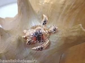 Authentic 25MM ROSE GOLD PLATED 925 SILVER TEXTURED HAWAIIAN HONU SEA TURTLE SLIDE PENDANT