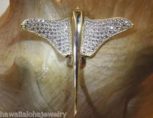Authentic 30.5MM YELLOW GOLD-PLATED 925 SILVER HAWAIIAN EAGLE STINGRAY CZ SLIDE PENDANT