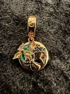 Authentic Sterling Silver 925 Gold Plated Slide Charm W/multicolor Crystals Engraved Love