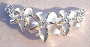 Authentic 29MM YELLOW GOLD PLATED 925 SILVER HAWAIIAN GRADUATED PLUMERIA CZ SLIDE PENDANT