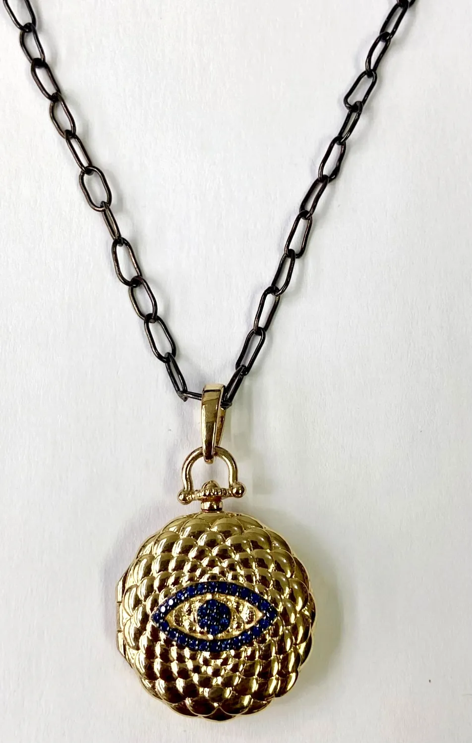 Authentic HSN Rarities Gold Plated Sterling Sapphire Evil Eye Love Reversible 18" Necklace