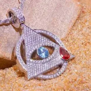 Authentic The Gaze of Protection: 5Ct Moissanite Evil Eye Amulet in White Gold Finish