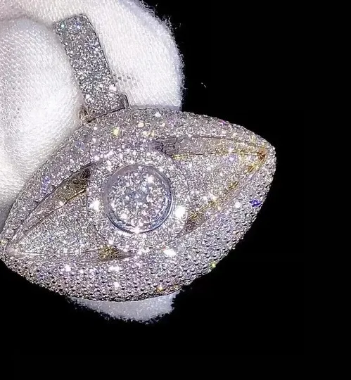 Authentic Eye of Protection: 2Ct Moissanite Evil Eye Pendant in 14K White Gold Plated Silver