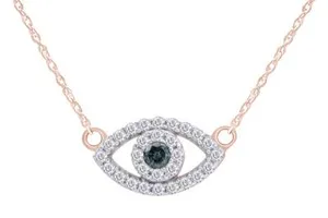 Authentic Round Cut Blue Evil Eye Pendant With Chain in 14K Rose Gold Plated