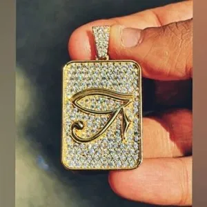 Authentic 2Ct Round Cut Simulated Diamond  Evil Eye Pendant Yellow Gold Plated 925 Silver