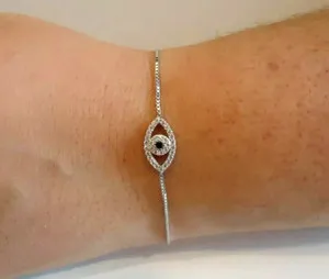 Authentic The Gaze of Protection - 3 Carat Evil Eye 14k White Gold Plated Mystic Chain Bracelet