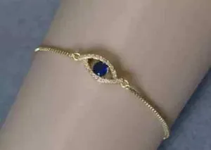 Authentic Evil Eye Bolo Bracelet 2Ct Round Cut Lab Created Sapphire 14K Yellow Gold Plated