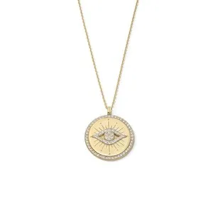 Authentic 1/4 Ct Lab-Grown Diamond Evil Eye Medallion Pendant Sterling & 14K Gold Plated