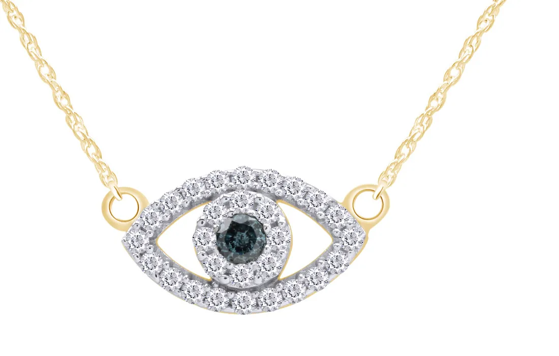 Authentic Evil Eye Pendant Necklace18" Simulated Diamond 14K Yellow Gold Plated 925 Silver