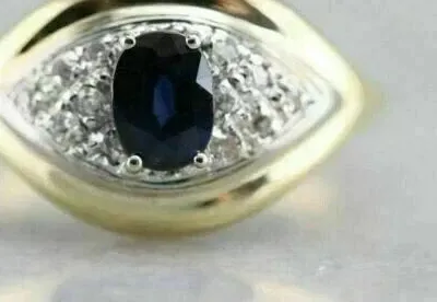 Authentic Evil Eye Wedding Ring 14K Yellow Gold Plated Simulated Oval Cut Sapphire Ring
