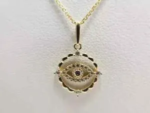 Authentic 1Ct Round Cut Lab Created Diamond Evil Eye Pendant 14K Yellow Gold Plated