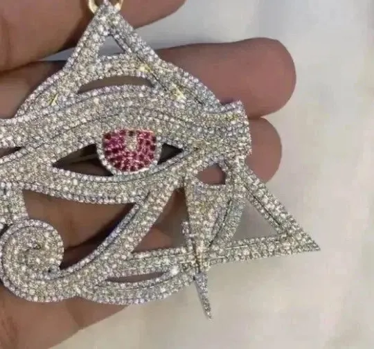 Authentic 2.70Ct Round Cut Real Moissanite "Evil Eye" Fancy Pendant 14K Yellow Gold Plated