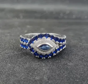 Authentic Protection's Gentle Touch: 1.20Ct Simulated Sapphire & Diamond Evil Eye Wedding Ring