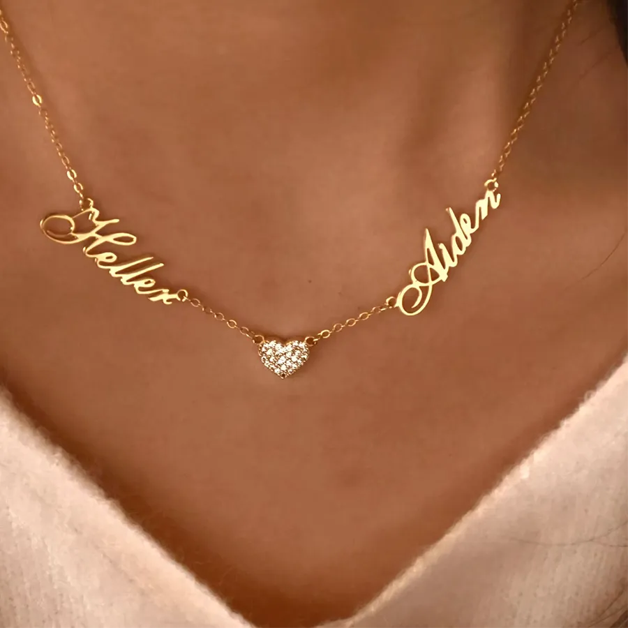 Authentic The Eternal Heart: Personalized Two-Name Gold-Plated Talisman