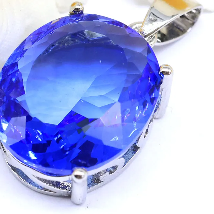 Authentic Buy 4 Get 1 Free 28X15Mm Deluxe Big Oval Aquamarine Smoky Topaz Violet Tanzanite Blue Topaz Silver Plated Pendant