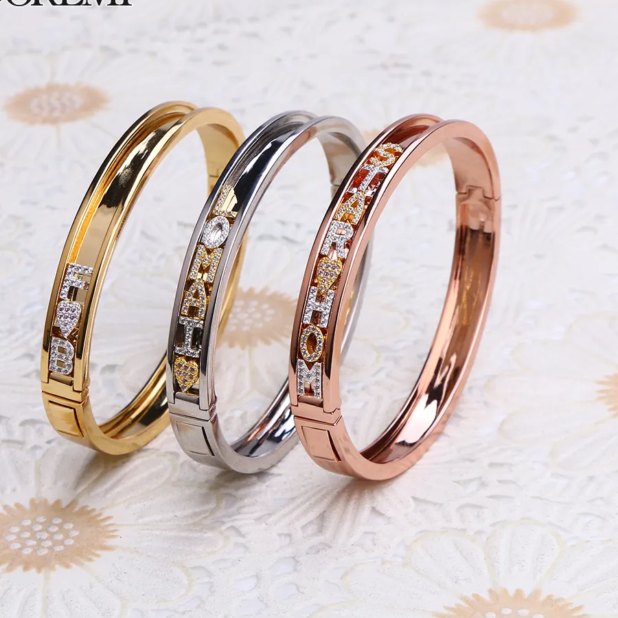 Authentic DOREMI DIY Zirconia Letters Custom Bangles Personalized Name Detachable Slider Charms Bangles Custom Name Bracelets Bangle Slide