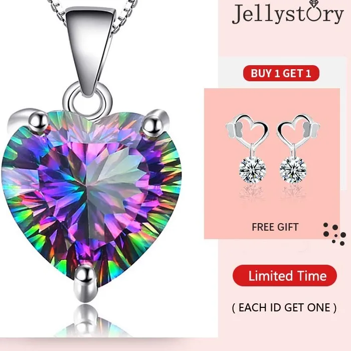 Authentic Jellystory 925 Sterling Silver Necklace with Heart-shaped Topaz Gemstone Pendant for Women Wedding Party Jewellery