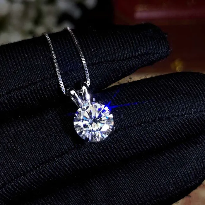 Authentic 2ct Lab Diamond Solitaire Pendant Necklace 925 Sterling Silver Choker Statement Necklace Women Silver 925 Jewelry With Box Chain