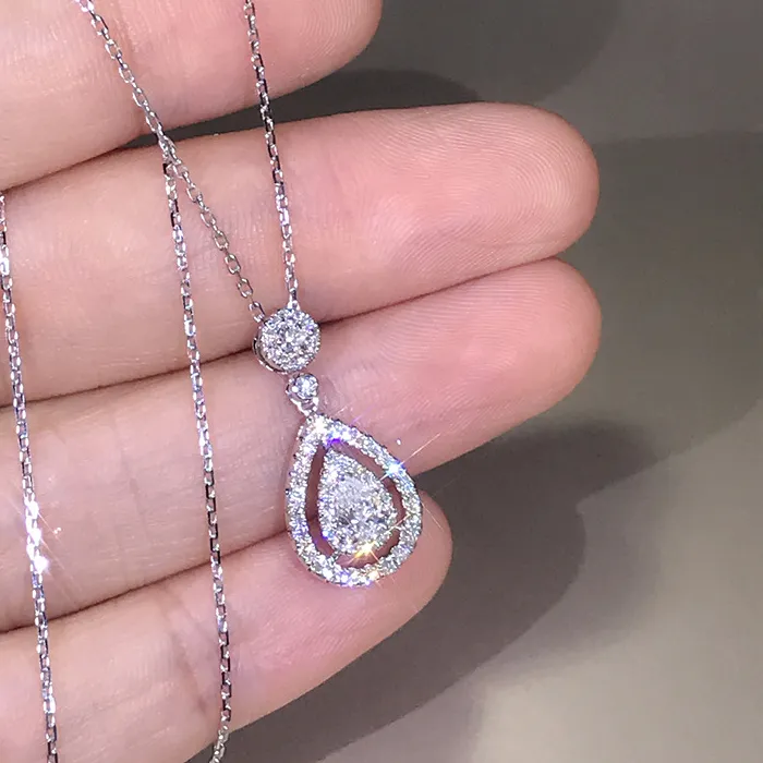 Authentic Solid 925 Silver Color Necklace Real Diamond Pendant for Women Wedding Bizuteria Topaz Gemstone Jewelry Pendant S925 Necklaces