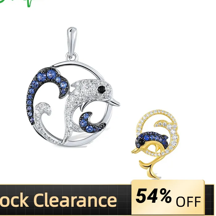 Authentic SANTUZZA 925 Sterling Silver Pendant For Women Sparkling Black Spinel Blue White CZ Dolphin Delicate Chic Ocean Fine Jewelry