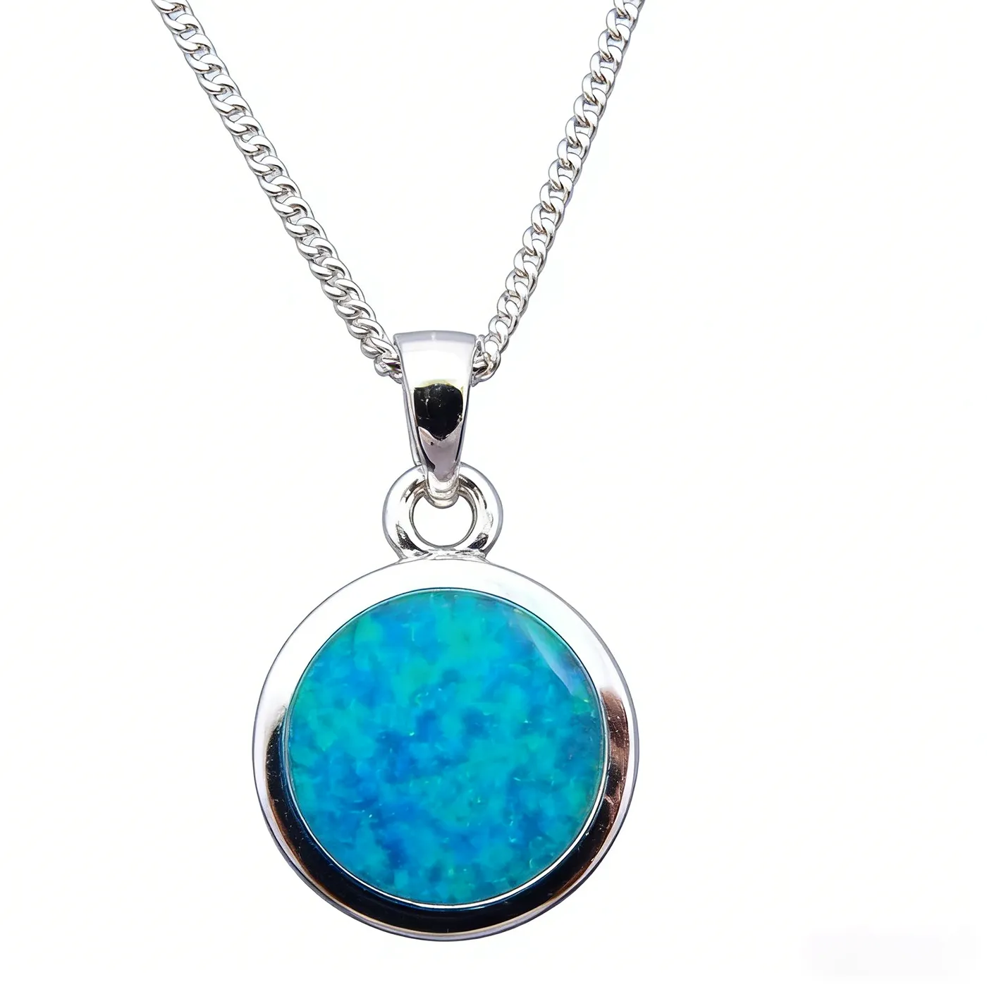 Authentic Dainty Blue Opal Pendant Necklace for Women,Minimalist Round Synthetic Opal on Chain,Elegant Layering Jewelry, for Her