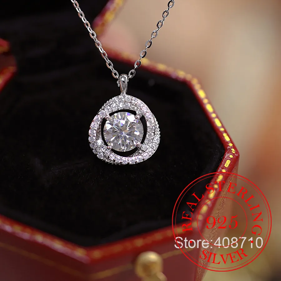 Authentic 925 Sterling Silver Jewelry Exquisite Crystal Mobius Strip Pendant Necklace For Women Choker Chain Wedding Party Jewelry