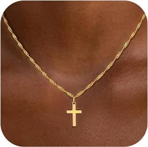 Authentic Guardian of Faith: Elegant 18K Gold Plated Minimalist Cross Necklace