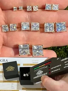 Authentic Radiant Prism Princess Moissanite Golden Studs