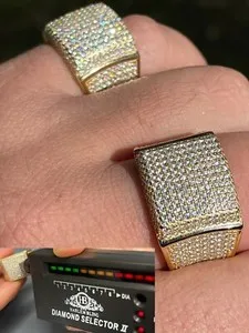 Authentic 14k Gold Plated 925 Silver MOISSANITE Pass Diamond Tester Pinky RING Hip Hop