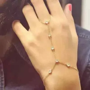 Authentic The Celestial Link: 14K Gold-Plated Moissanite Hand Chain