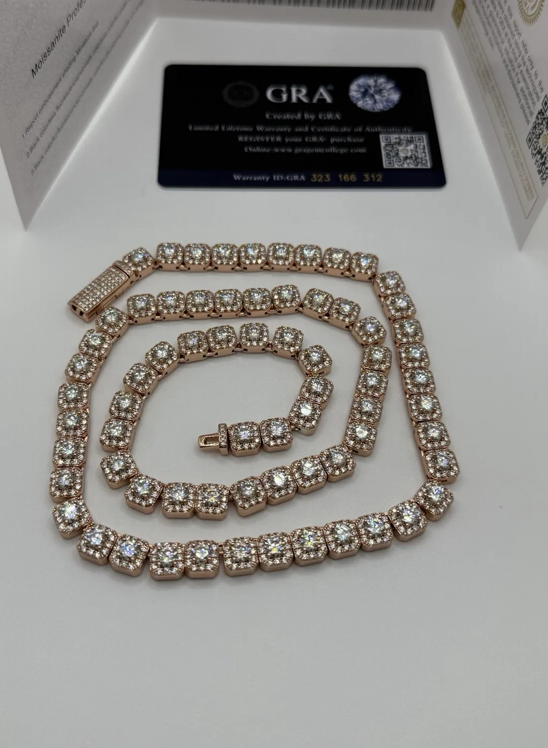 Authentic Rose Gold Radiance: Cluster Tennis Chain for Spiritual Elevation