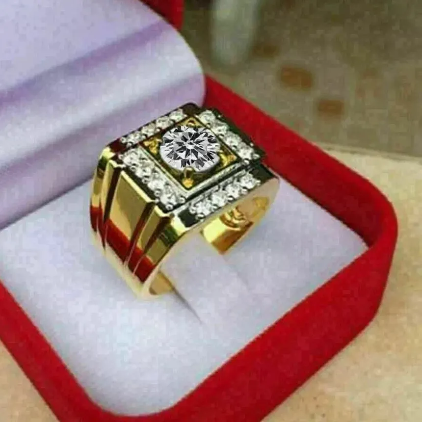 Authentic 14K Yellow Gold Plated Pass Tester Men's Wedding 2 Ct Certified Moissanite Ring