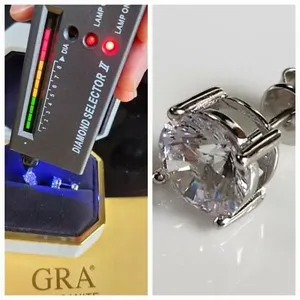 Authentic Real Moissanite 6.5mm Stud 4P Set Earrings 18k Gold Plated GRA Passes Tester
