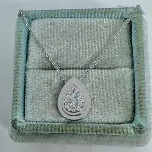 Authentic 1Ct Natural Moissanite Tester Pass Dainty Pear Pendant 14K White Gold Plated
