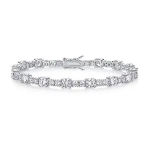 Authentic Round Moissanite Tennis Bracelet Women Chain 14K White Gold Plated Pass Tester