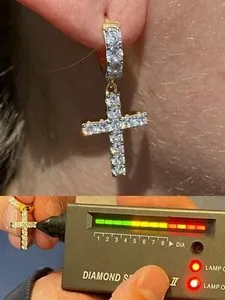 Authentic 2ct Real MOISSANITE 14k Gold Plated 925 Dangle Cross Earrings Passes Tester