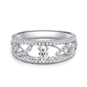 Authentic Oval Cut Real Moissanite Ring Wedding Band 18K White Gold Plated Pass Tester
