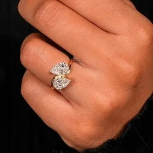 Authentic Pass Tester Pear Cut 3.00 Ct Engagement Moissanite 14k Yellow Gold Plated Ring