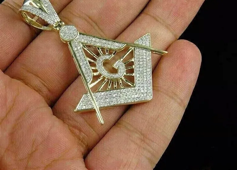 Authentic The Gilded Compass: 3Ct Moissanite Masonic Emblem Talisman in 14k Yellow Gold Plated